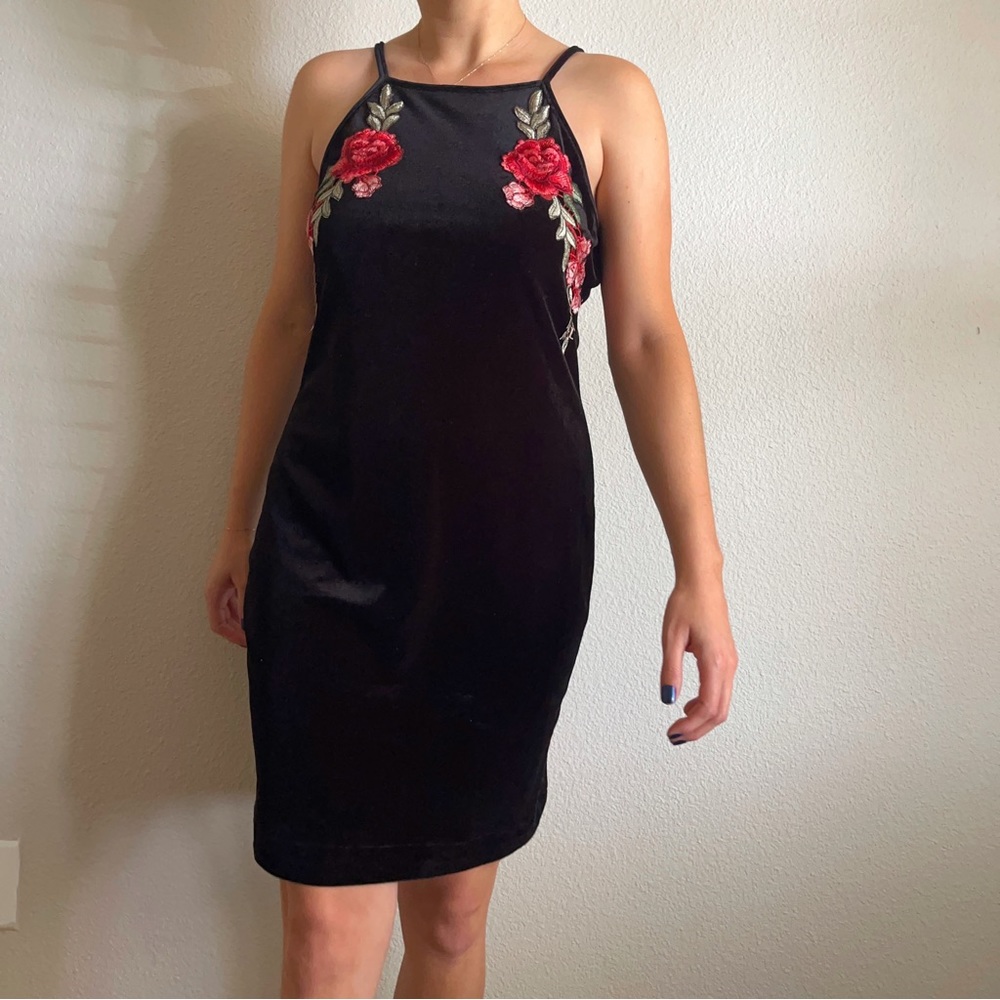 sold | black velour rose dress